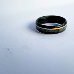 14k Gold Band with Emerald and Turquoise glow ring