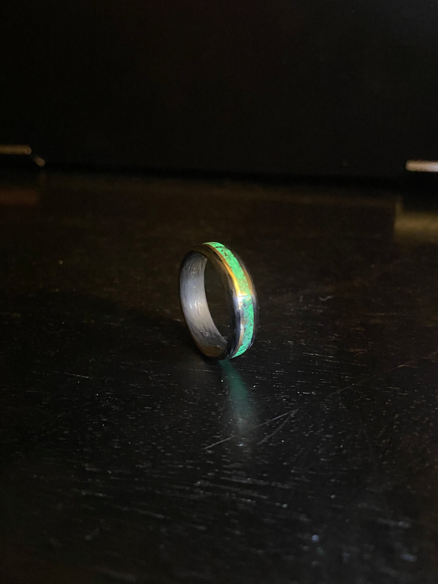 14k Gold Band with Emerald and Turquoise glow ring